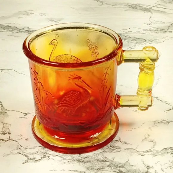 Degenhart Glass Peacock & Stork Cup Trinket Paperweight Vintage - Picture 10 of 10